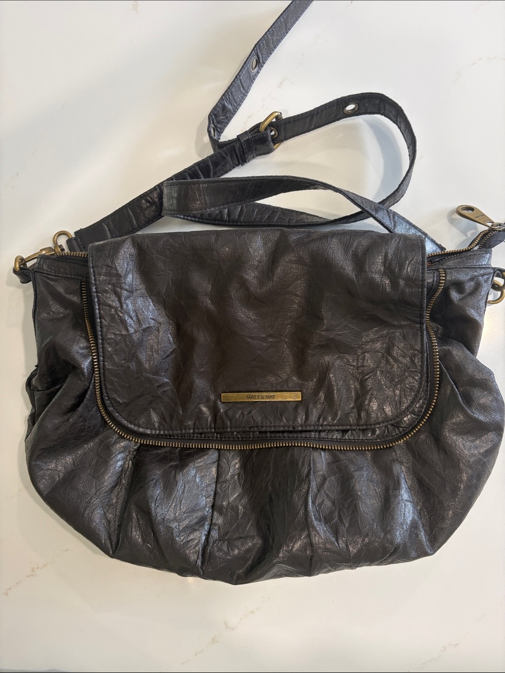 Matt and Nat black vegan Leather Flap Crossbody